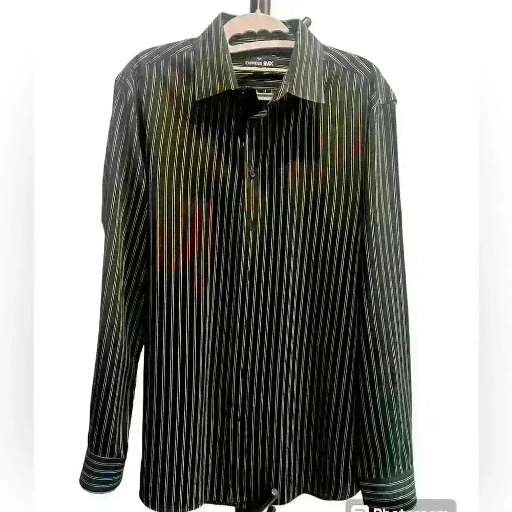 👔 Express Mens long sleeve black and white striped shirt